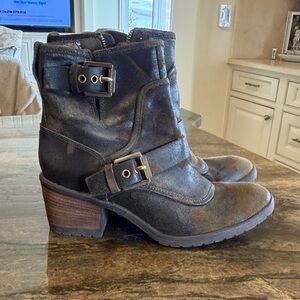 Donald J. Pliner Black Leather Combat Boots